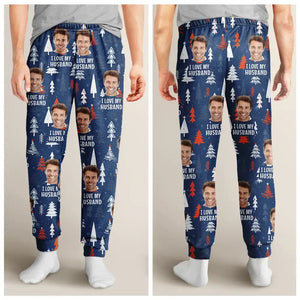 Custom Photo  I Love My Wife Christmas Pattern - Gift For Husband, Wife, Couple - Personalized Pajama Pants NA94