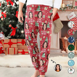 Custom Photo  I Love My Wife Christmas Pattern - Gift For Husband, Wife, Couple - Personalized Pajama Pants NA94