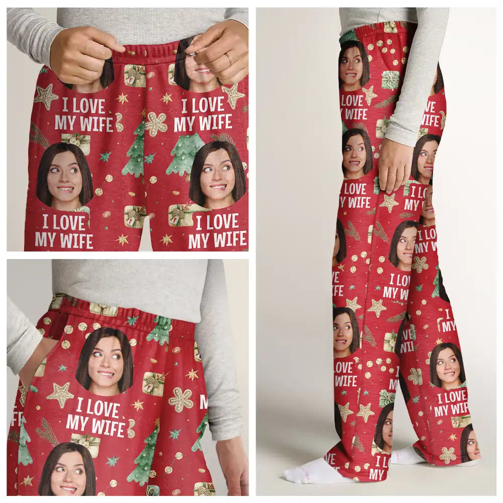 Custom Photo  I Love My Wife Christmas Pattern - Gift For Husband, Wife, Couple - Personalized Pajama Pants NA94