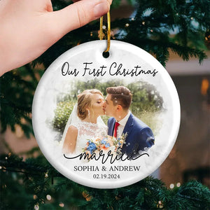 Custom Photo Our First Year Together - Personalized Ceramic Ornament - Christmas Gift For Husband Wife, Anniversary, First Christmas NH96