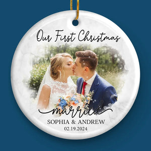 Custom Photo Our First Year Together - Personalized Ceramic Ornament - Christmas Gift For Husband Wife, Anniversary, First Christmas NH96