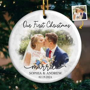 Custom Photo Our First Year Together - Personalized Ceramic Ornament - Christmas Gift For Husband Wife, Anniversary, First Christmas NH96