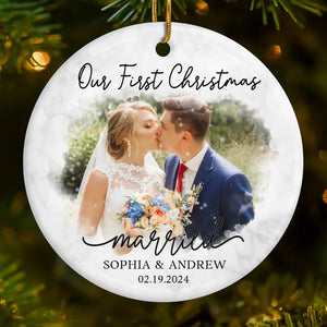 Custom Photo Our First Year Together - Personalized Ceramic Ornament - Christmas Gift For Husband Wife, Anniversary, First Christmas NH96