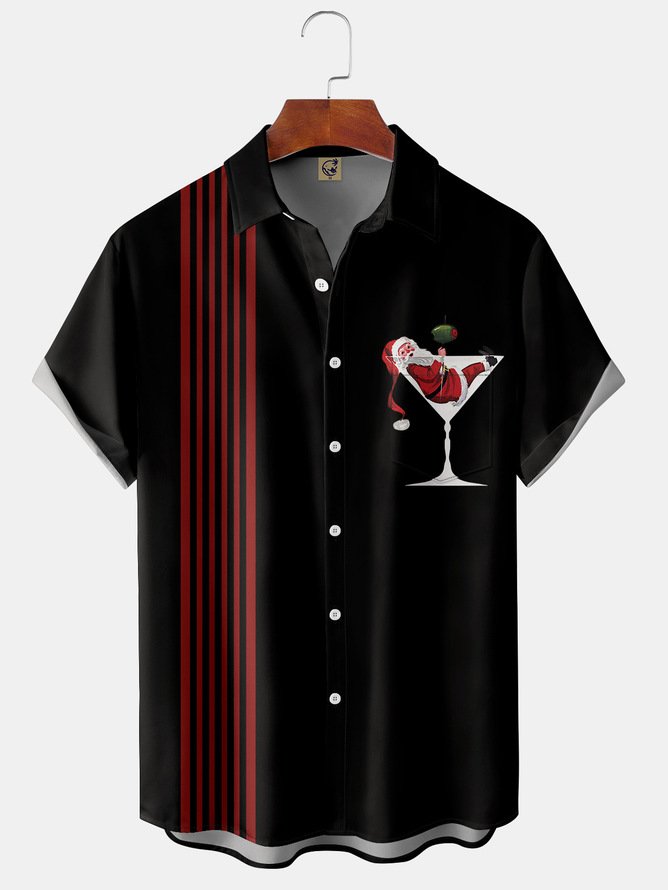 Big Size Cocktail Santa Black Background - Hawaiian Shirt