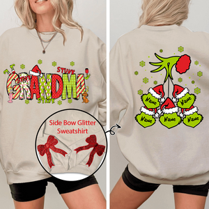 Custom Name Side - Gift For  For Grandma And Kids - Personalized Bow Red Glitter Embroidered Sweatshirt - NH96