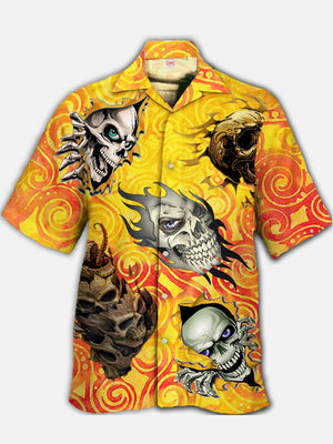 Stunning Style Vintage Skull And Fire Flaming Hawaiian Shirt