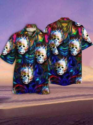 Psychedelic Hippie Rainbow Lightning Skull Hawaiian Shirt