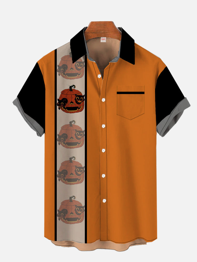 Halloween Element Orange Pumpkins And Black Cats Hawaiian Shirt