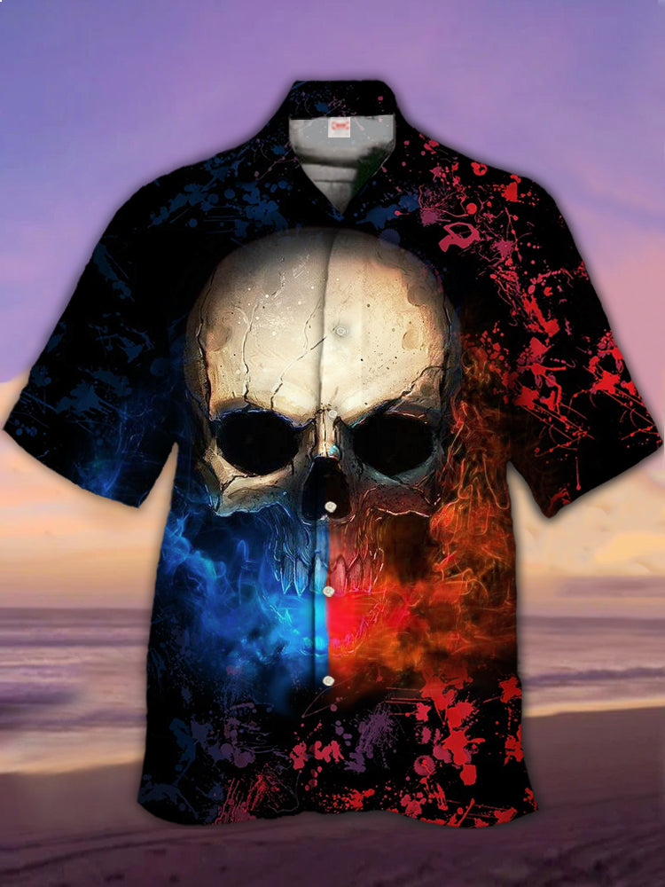 Red And Blue Contrast Color Ice And Fire Intertwined Splash Hawaiian Shirt