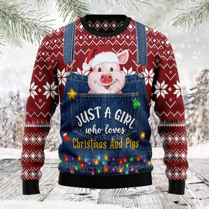 Just A Girl Who Loves Christmas And Pigs Ugly Sweatshirt