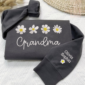 Custom Text Daisies Grandma - Embroidered Hoodie, Sweatshirt, Tshirt - Gift for Grandma