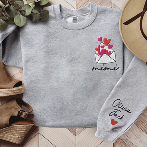 Love Letter Valentine Mimi And Kids - Embroidered Hoodie, Sweatshirt, Tshirt - Gift for Family