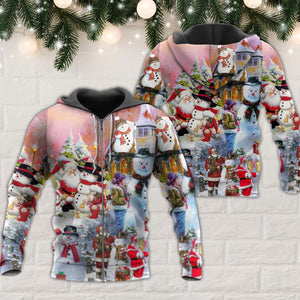 Santa And Snowman Christmas Snow Village - Hoodie