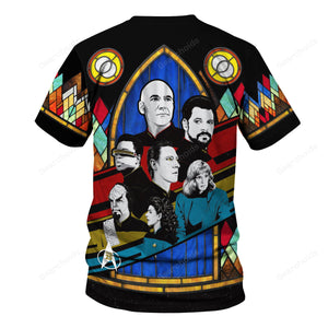 Star Trek The Next Generation Retro Character Squares Stained Glass T-Shirt