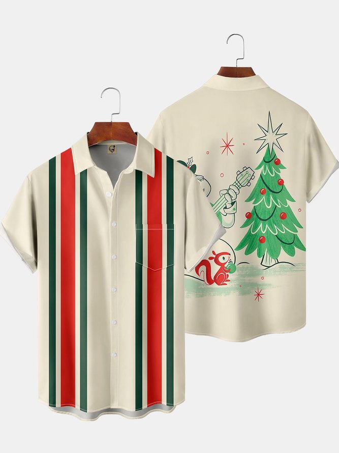 Christmas Snowman Plays Music Near A Pine Tree With Squirrel - Hawaiian Shirt