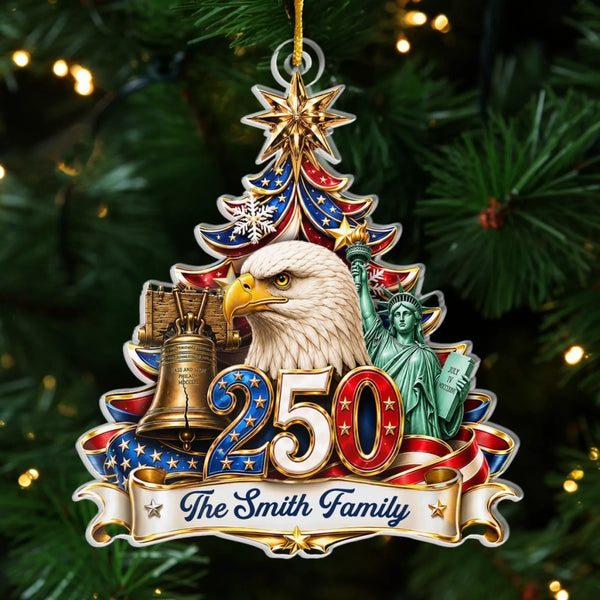 Custom Acrylic Ornament - Personalized America 250th Anniversary Christmas Gifts For Mom, Dad, Brother, Sister - Strong Roots Proud Family MH01