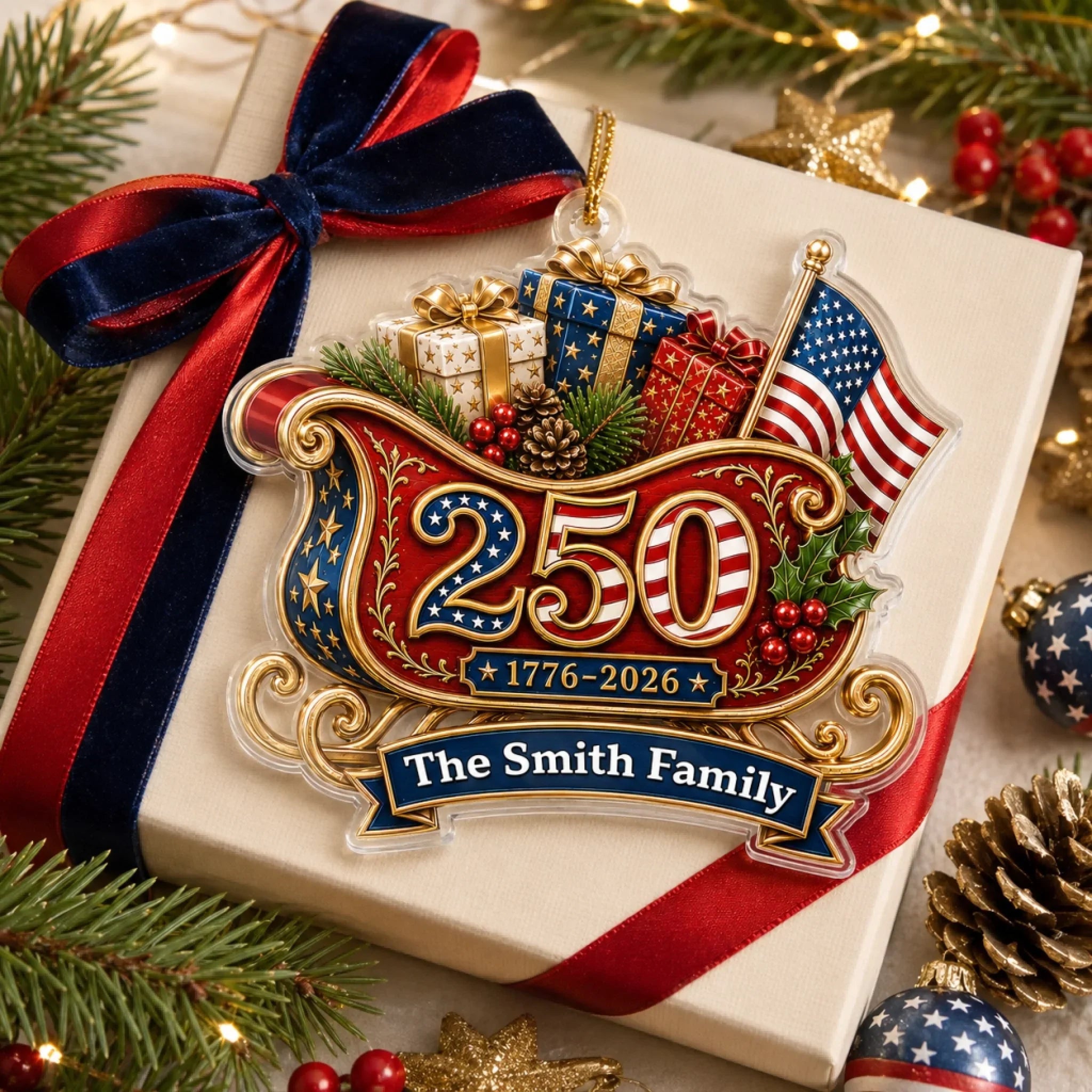 LA02. USA 250th Anniversary 1776-2026 Patriotic Christmas Gift For Family - Personalized Acrylic Ornament