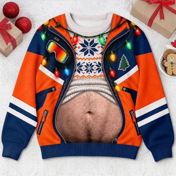 Funny 3D Open Jacket Ugly Christmas Sweater, Xmas Party Costume Gift For Him - Personalized Ugly Sweatshirt LA02