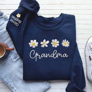 Custom Text Daisies Grandma - Embroidered Hoodie, Sweatshirt, Tshirt - Gift for Grandma