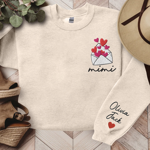 Love Letter Valentine Mimi And Kids - Embroidered Hoodie, Sweatshirt, Tshirt - Gift for Family