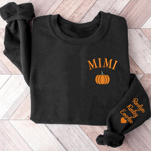 Custom Text Mimi Pumpkin With Grandkids - Embroidered Hoodie, Sweatshirt, Tshirt - Gift for Grandma