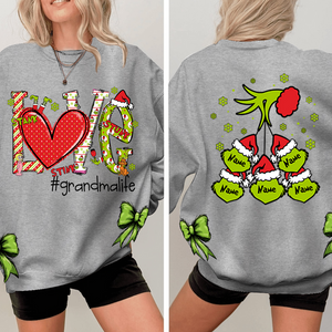 Custom Nickname Grandma, Love Grandma Life And Kids Names Christmas 2024 - Green Designer Sweatshirt With Side Bow - NH96