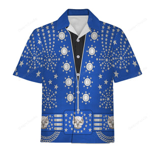 Elvis Owl Blue - Costume Cosplay Hawaiian Shirt ELHS07