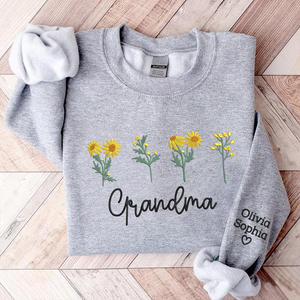 Custom Text Grandma Sunflower With Kids - Embroidered Hoodie, Sweatshirt, Tshirt - Gift for Grandma