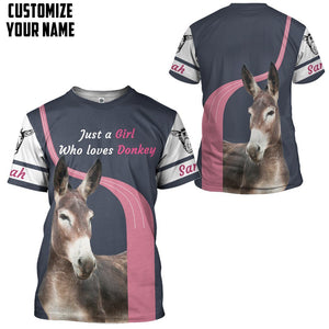 Personalized Girl Loves Donkey T-Shirt 3D For Men & Women