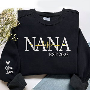 Custom Grandma Life Est - Embroidered Sweatshirt, Hoodie, Tshirt - Best Gift for Grandma