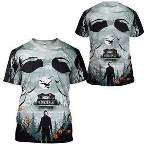 Halloween Michale Myers Blue Black T-Shirt 3D For Men & Women