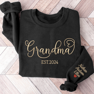 Custom Text Grandma Est And Kids- Embroidered Sweatshirt, Hoodie, Tshirt - Best Gift for Grandma