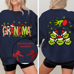 Custom Name Side - Gift For  For Grandma And Kids - Personalized Bow Red Glitter Embroidered Sweatshirt - NH96