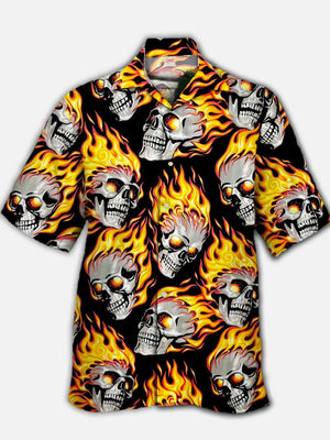 Skulls On Fire Flame Stylish  Hawaiian Shirt