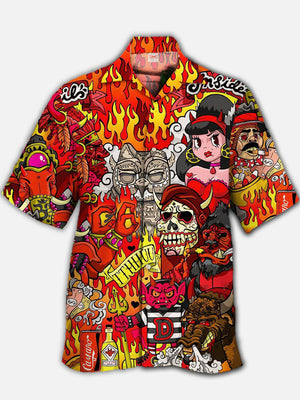 Retro Colorful Tattoo Of Beauty, Skull And Demon Hawaiian Shirt