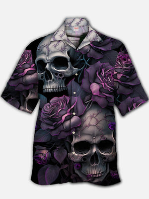 Mysterious Gothic Flowers And Skulls Hawaiian Shirt