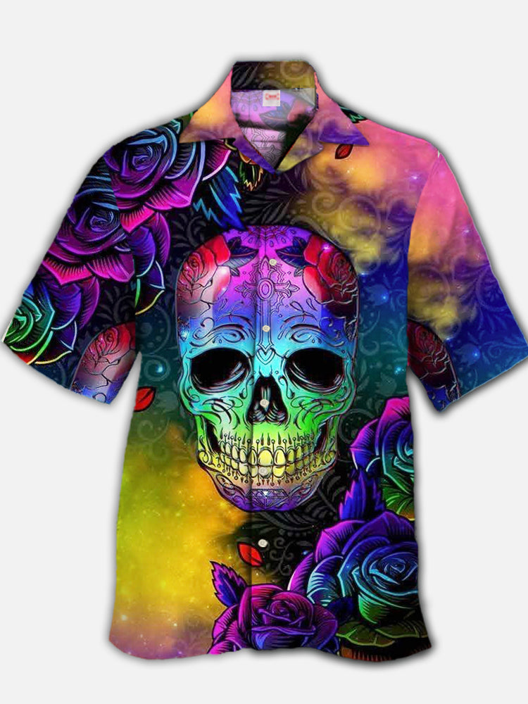 Psychedelic Hippie Colorful Graffiti Skull Hawaiian Shirt