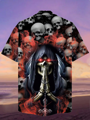 Red Smoke Grim Reaper Surrounded By Skulls Hawaiian Shirt