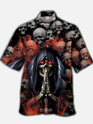 Red Smoke Grim Reaper Surrounded By Skulls Hawaiian Shirt