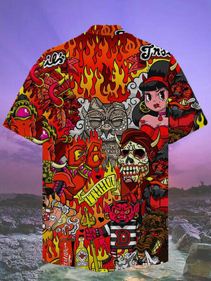 Retro Colorful Tattoo Of Beauty, Skull And Demon Hawaiian Shirt