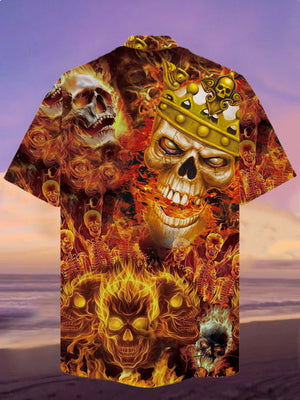 Fashion Flame Burning Skull With Crown Hawaiian Shirt