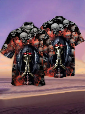 Red Smoke Grim Reaper Surrounded By Skulls Hawaiian Shirt