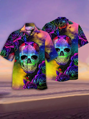 Psychedelic Hippie Colorful Graffiti Skull Hawaiian Shirt