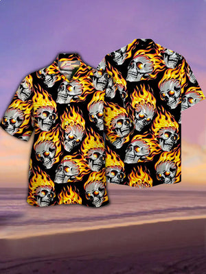 Skulls On Fire Flame Stylish  Hawaiian Shirt