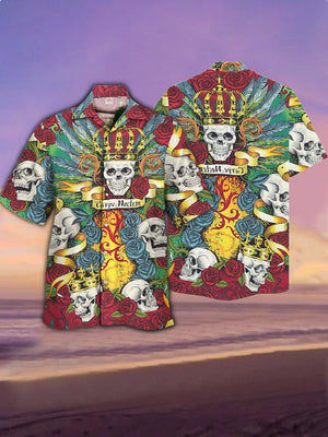 Amazing Style Skull King, Rose And Feather Printing Hawaiian Shirt