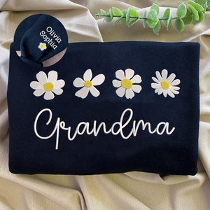 Custom Text Daisies Grandma - Embroidered Hoodie, Sweatshirt, Tshirt - Gift for Grandma