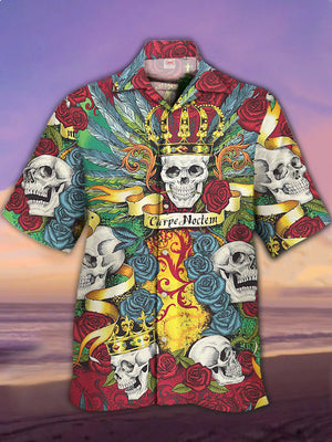 Amazing Style Skull King, Rose And Feather Printing Hawaiian Shirt