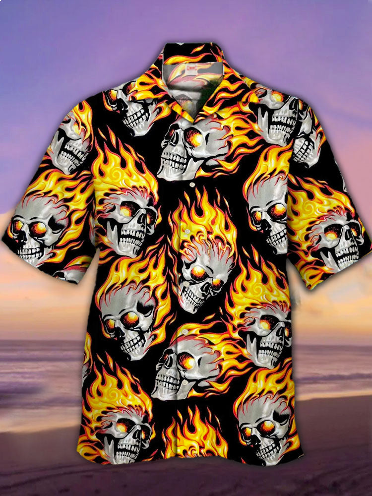 Skulls On Fire Flame Stylish  Hawaiian Shirt