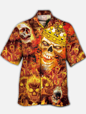 Fashion Flame Burning Skull With Crown Hawaiian Shirt