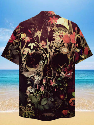 Vintage Bloom Skull Printing Cuban Collar Hawaiian Shirt